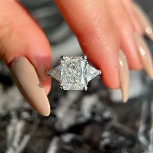 3CT Radiant Cut Colorless Certified Moissanite 925 Sterling Silver Ring